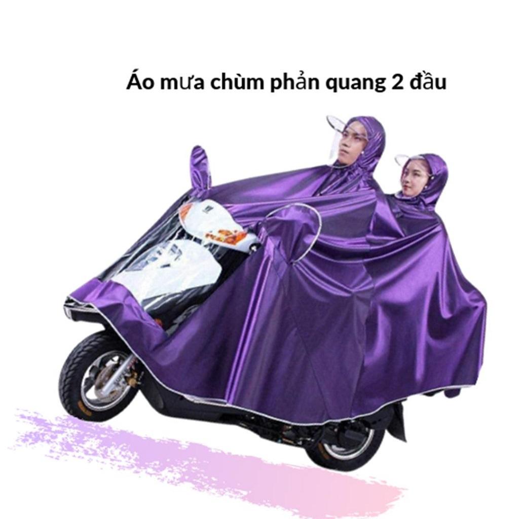 Áo Mưa 2 Đầu Phản Quang Vải Dù Ép PVC Chống Rách Có Kính Che Trước Mặt