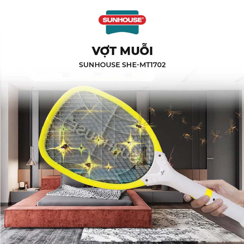 Vợt muỗi Sunhouse SHE-MT1702, màu vàng - HÀNG CHÍNH HÃNG