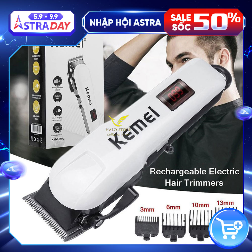 Tông Đơ Cắt Tóc Không Dây Chuyên Nghiệp Kemei - 809A lưỡi titanium - hàng Chính Hãng