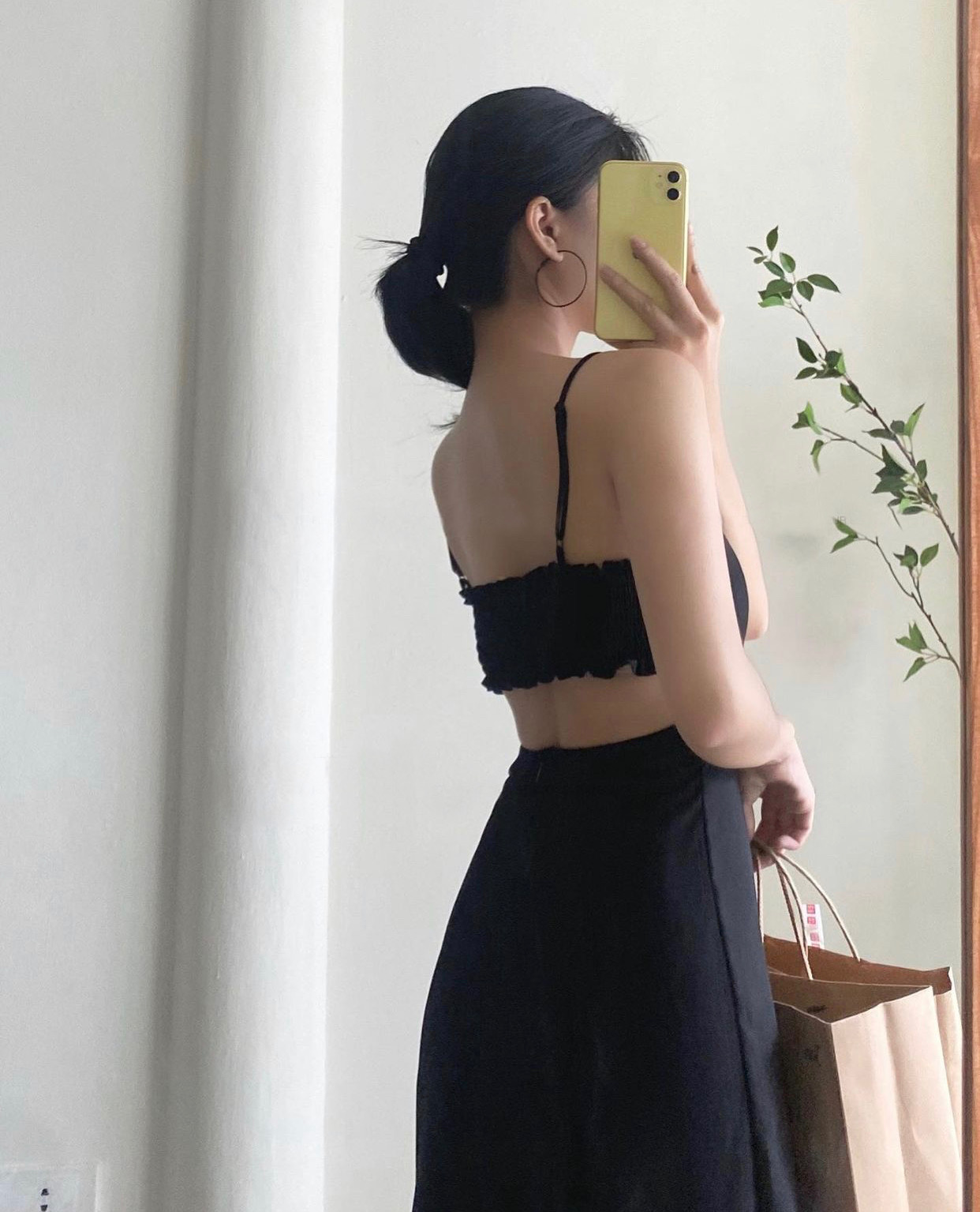 Váy maxi đen thun lưng