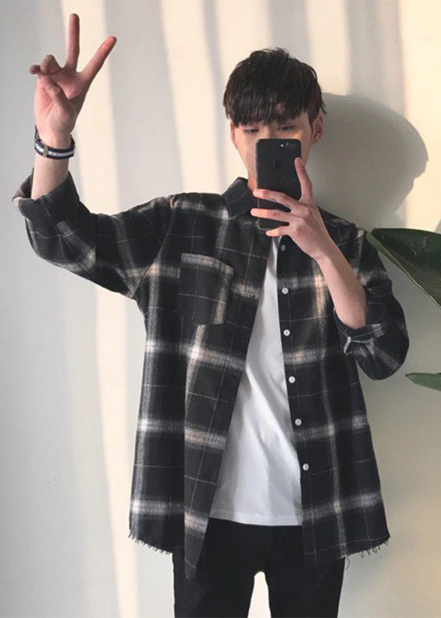 Áo sơ mi dáng rộng họa tiết kẻ sọc ca rô phong cách Hàn Quốc trẻ trung thời  trang cho nam  Shopee Việt Nam