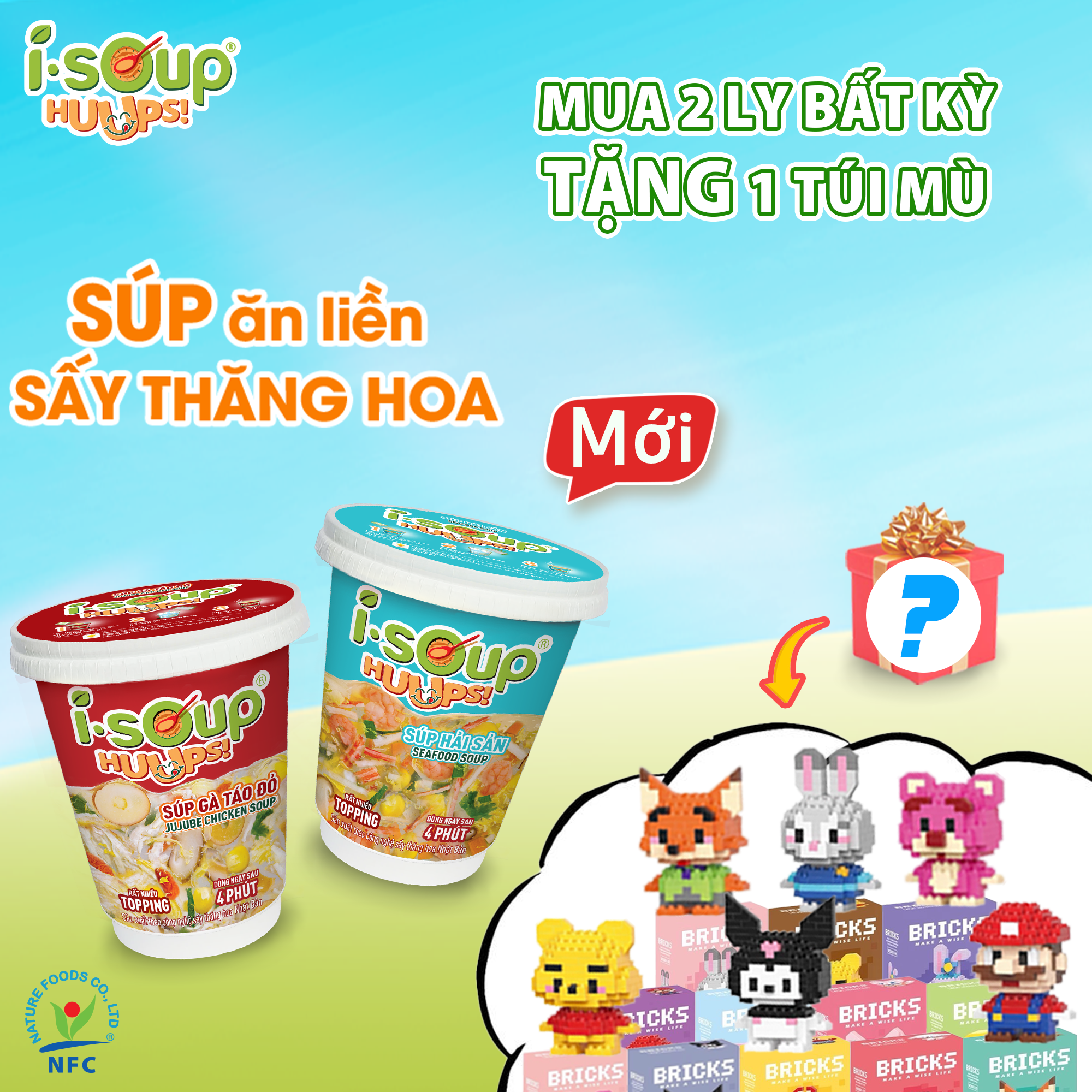 Combo Súp Hải Sản + Súp Gà Táo Đỏ ISOUP HUUPS - Súp Ăn Liền Sấy Thăng Hoa