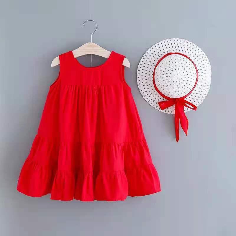 SHUANGYAN 3 Váy mùa hè cho bé gái 4 Váy mùa hè màu đỏ cho trẻ em 5 Váy mùa hè rộng cho bé gái 2-7 tuổi