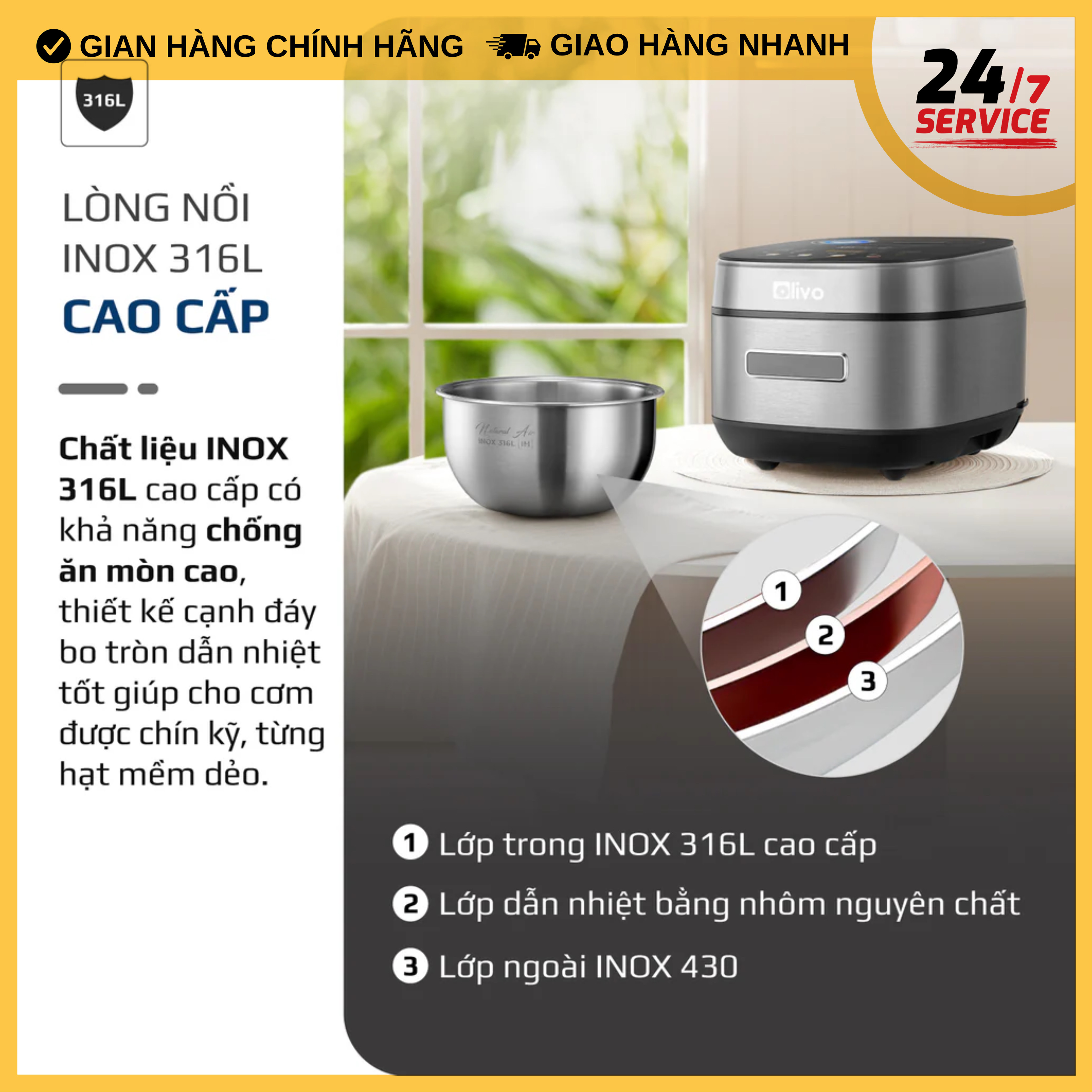 Nồi Cơm Điện Cao Tần OLIVO RC900IH – Lòng Nồi INOX 316L Cao Cấp- Hàng Chính Hãng