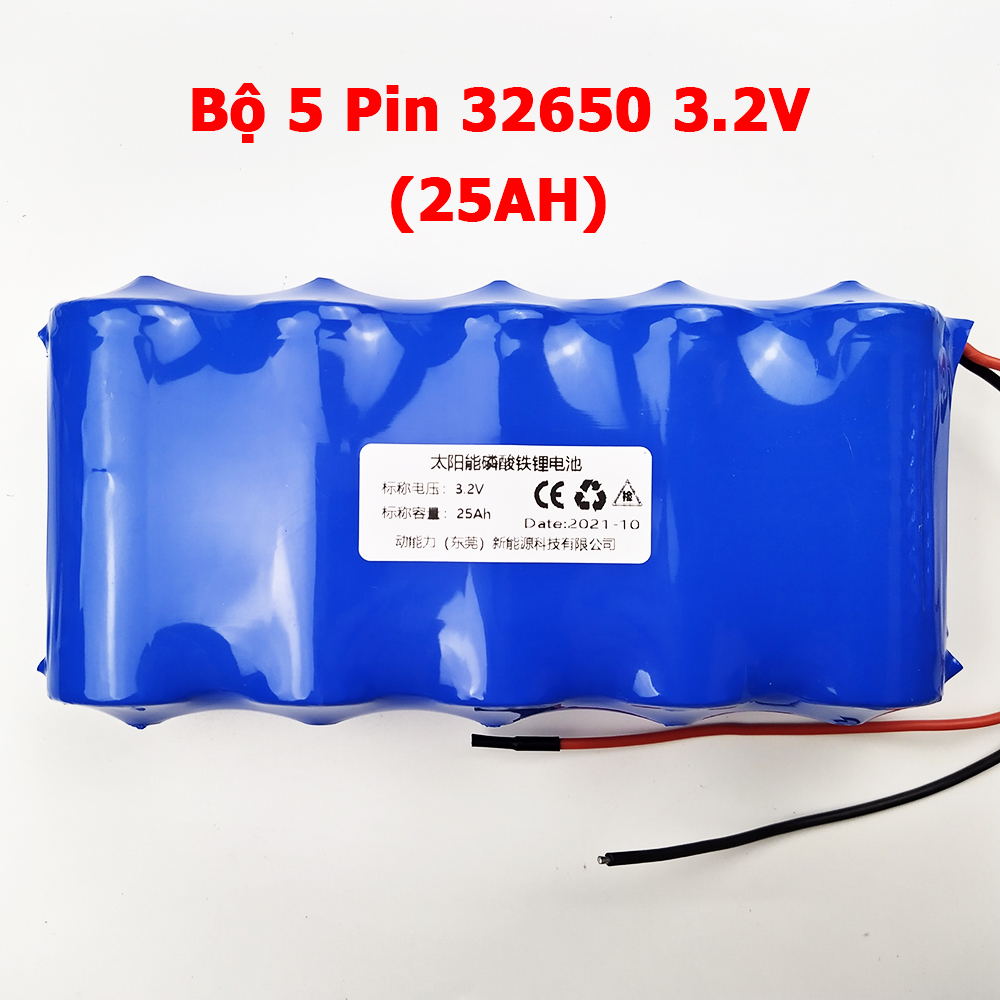 Bộ 5 Pin sắt LiFePO4 32650 3.2V kèm mạch bảo vệ 1S cho đèn năng lượng mặt trời 25W 40W 60W 100w 200W