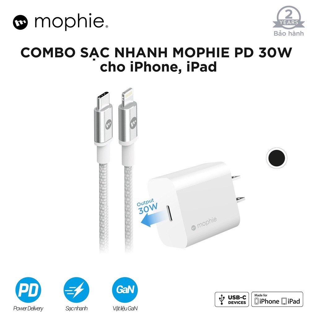 Combo Sạc Nhanh Mophie Power Delivery 30W USB-C - Công Nghệ GaN - Hàng Chính Hãng