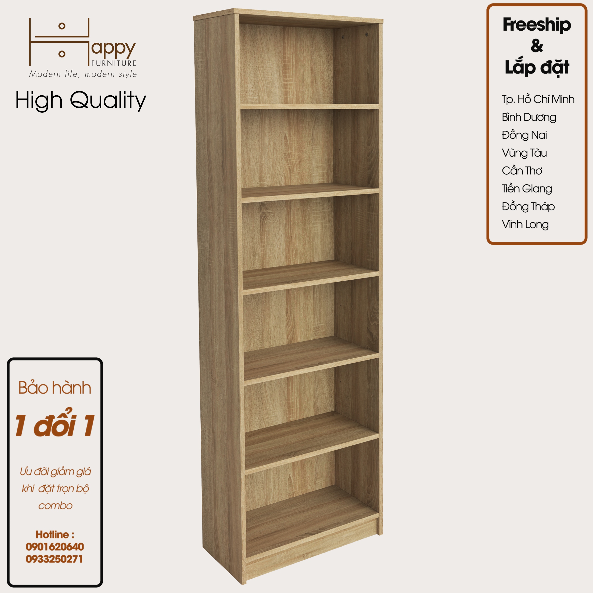 [Happy Home Furniture] CATY, kệ sách 6 tầng,  60cm x 28cm x 189cm (DxRxC), KSA_002