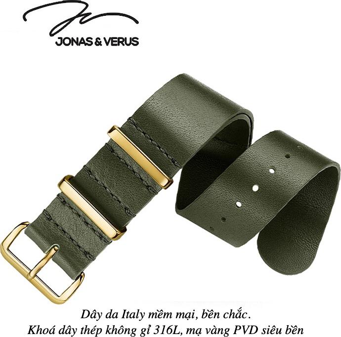 Đồng hồ đeo tay Nam hiệu JONAS &amp; VERUS Y01646-Q3.GGXLN, Máy Pin (Quartz), Kính Sapphire, Dây da Italy