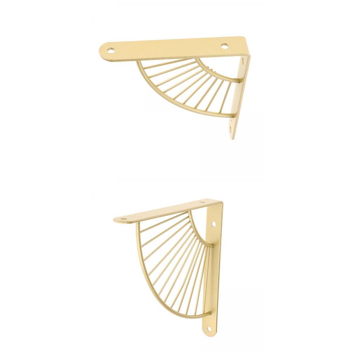2x Shelf Bracket Decorative Fan-Shaped with Screws Home Bookshelf Golden