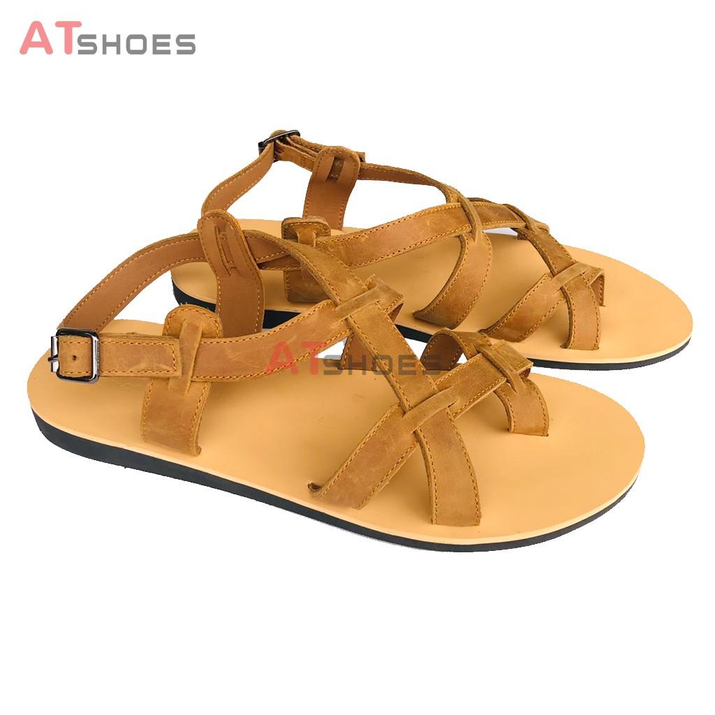 Dép Sandal Unisex Cc Da Bò - Sandal Xỏ Ngón Nam Nữ Trẻ Trung Đế Caosu Chống Nước Atshoes XDSGNAU22