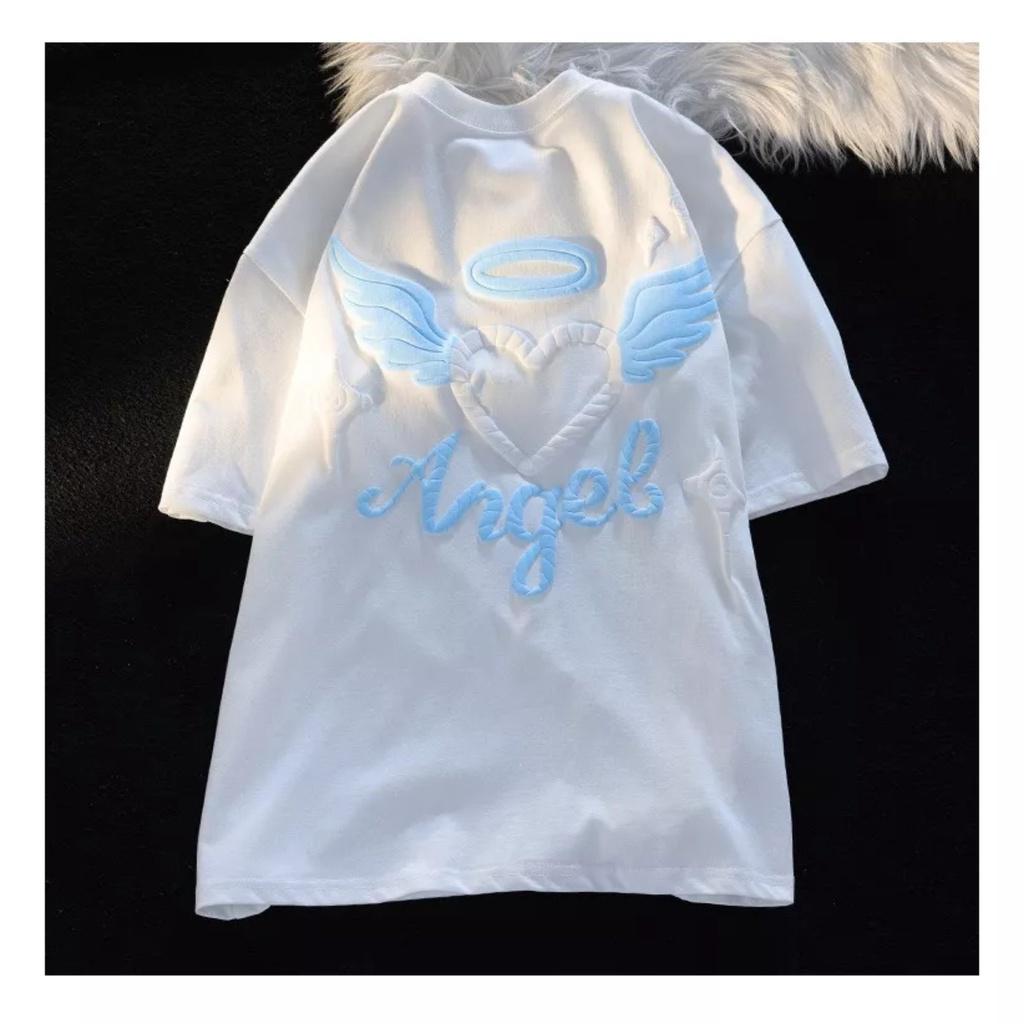 Áo Thun Unisex Angel Thiên Thần Cộc Tay In Hình Dáng Rộng