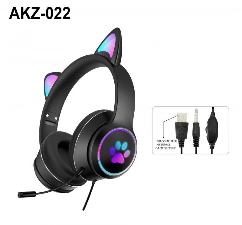 Mèo Tai Có Dây Tai Nghe Giảm Tiếng Ồn Dual Mic Tai Nghe LED Chơi Game Cho Máy Tính Laptop Game Thủ
