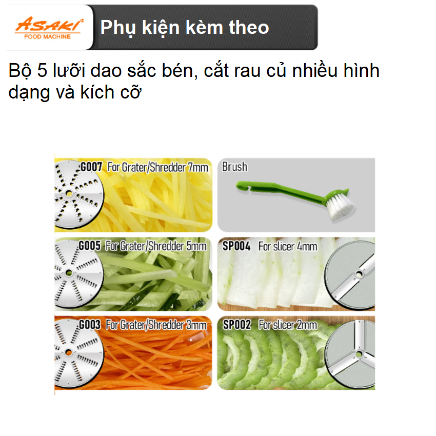 Máy thái rau củ quả công nghiệp chuyên nghiệp dùng cho nhà hàng, khách sạn thương hiệu Asaki VC65MS - Hàng nhập khẩu