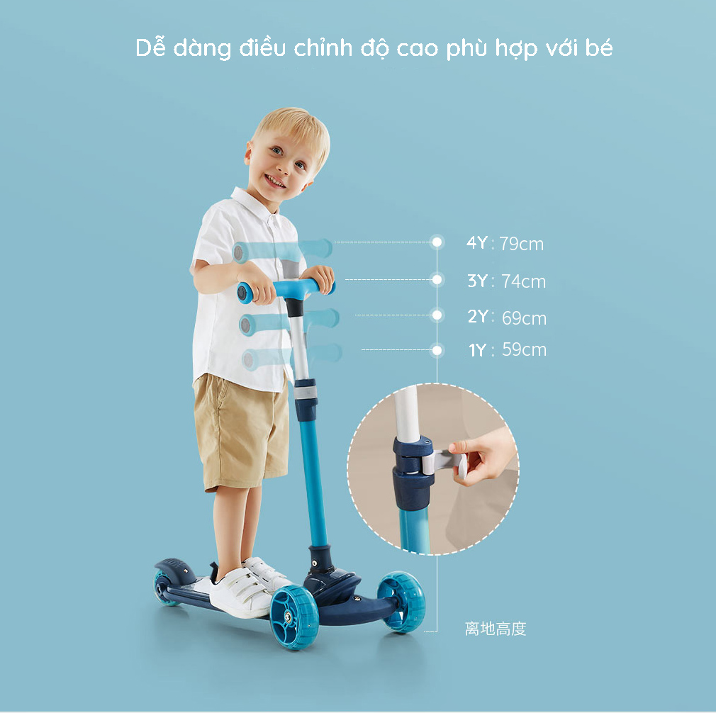 Xe scooter cho bé KUB có 3 bánh phát sáng vĩnh cửu, thể gấp gọn và chịu lực 100kg