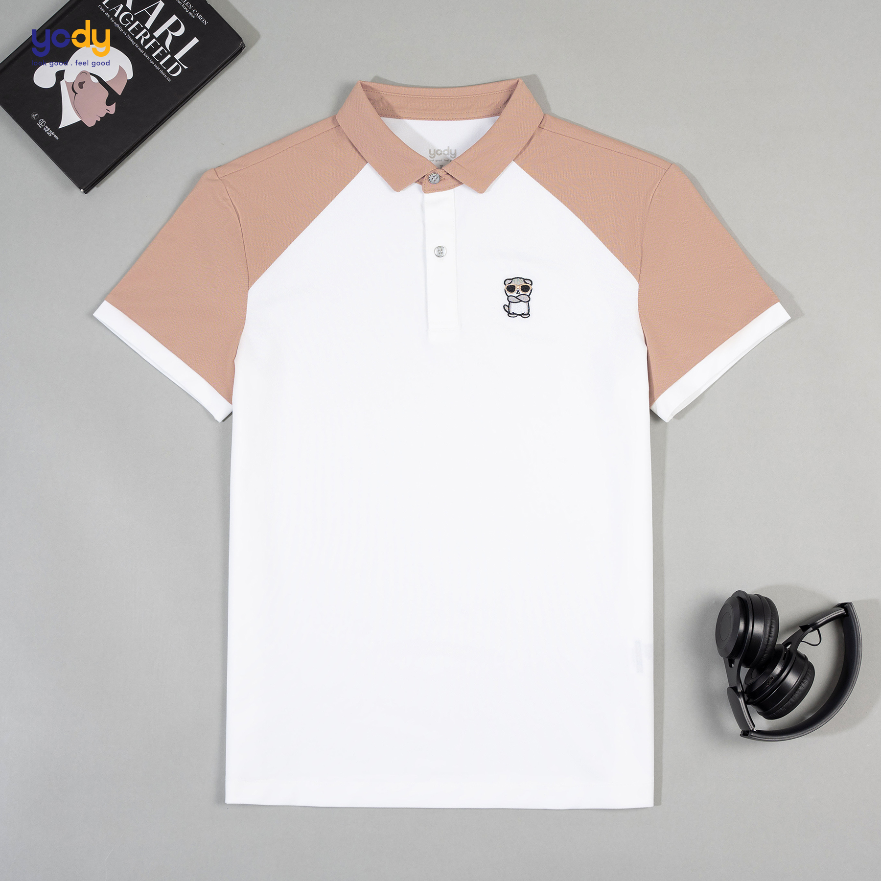 Áo polo nam YODY phối màu, thêu hình panda, chất vải Airmax thông thoáng mềm mại APM5417