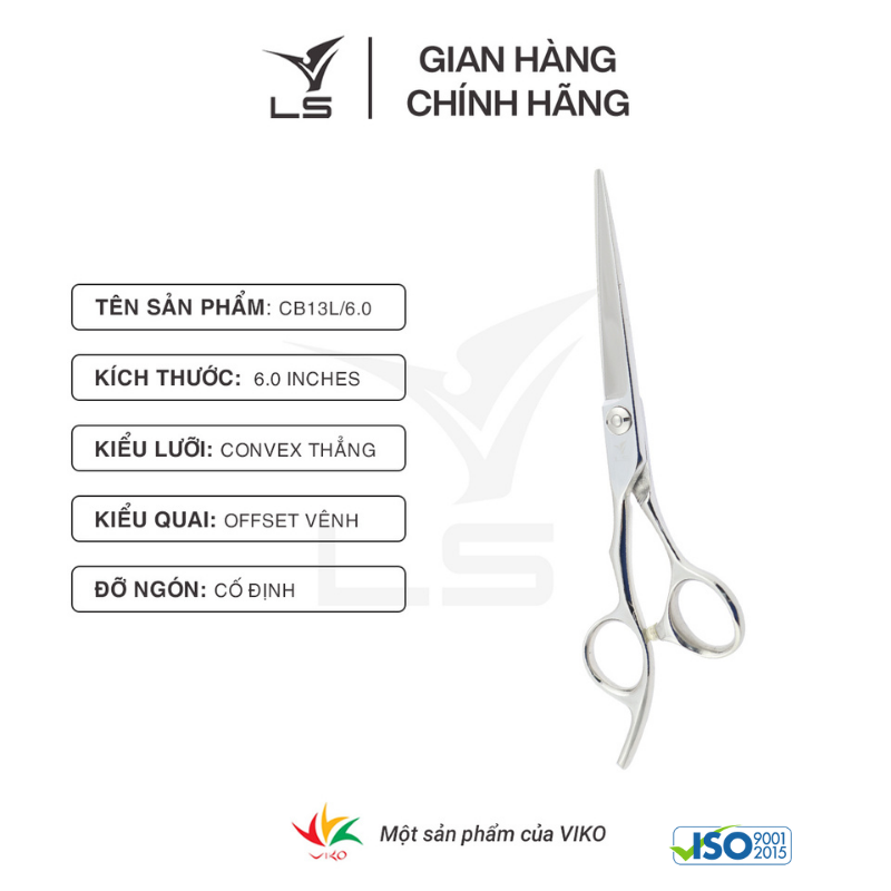 Kéo cắt tóc LS lưỡi thẳng quai offset vênh đỡ ngón cố định CB13L/6.0