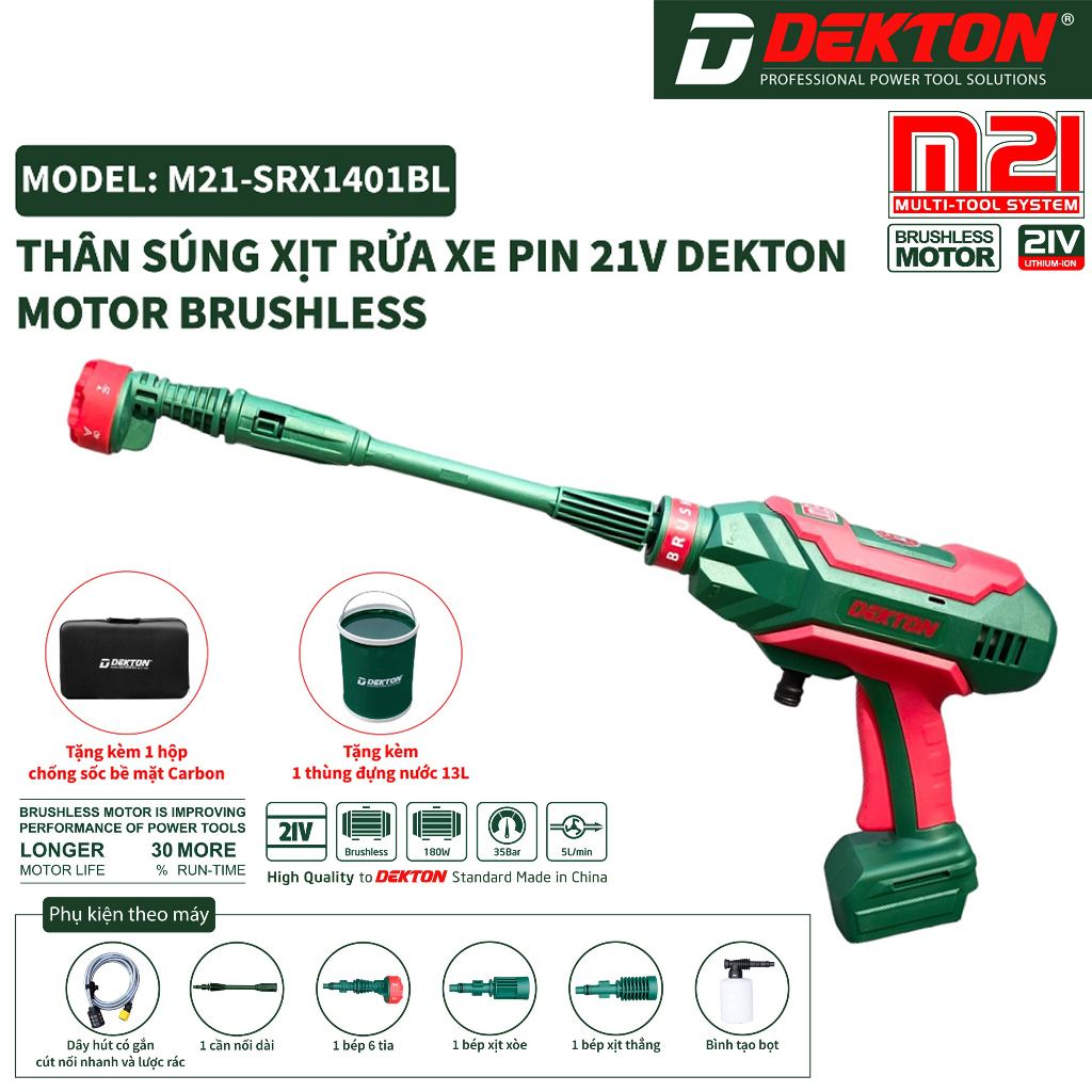 Máy rửa xe pin 21V Dekton M21-SRX1401BL