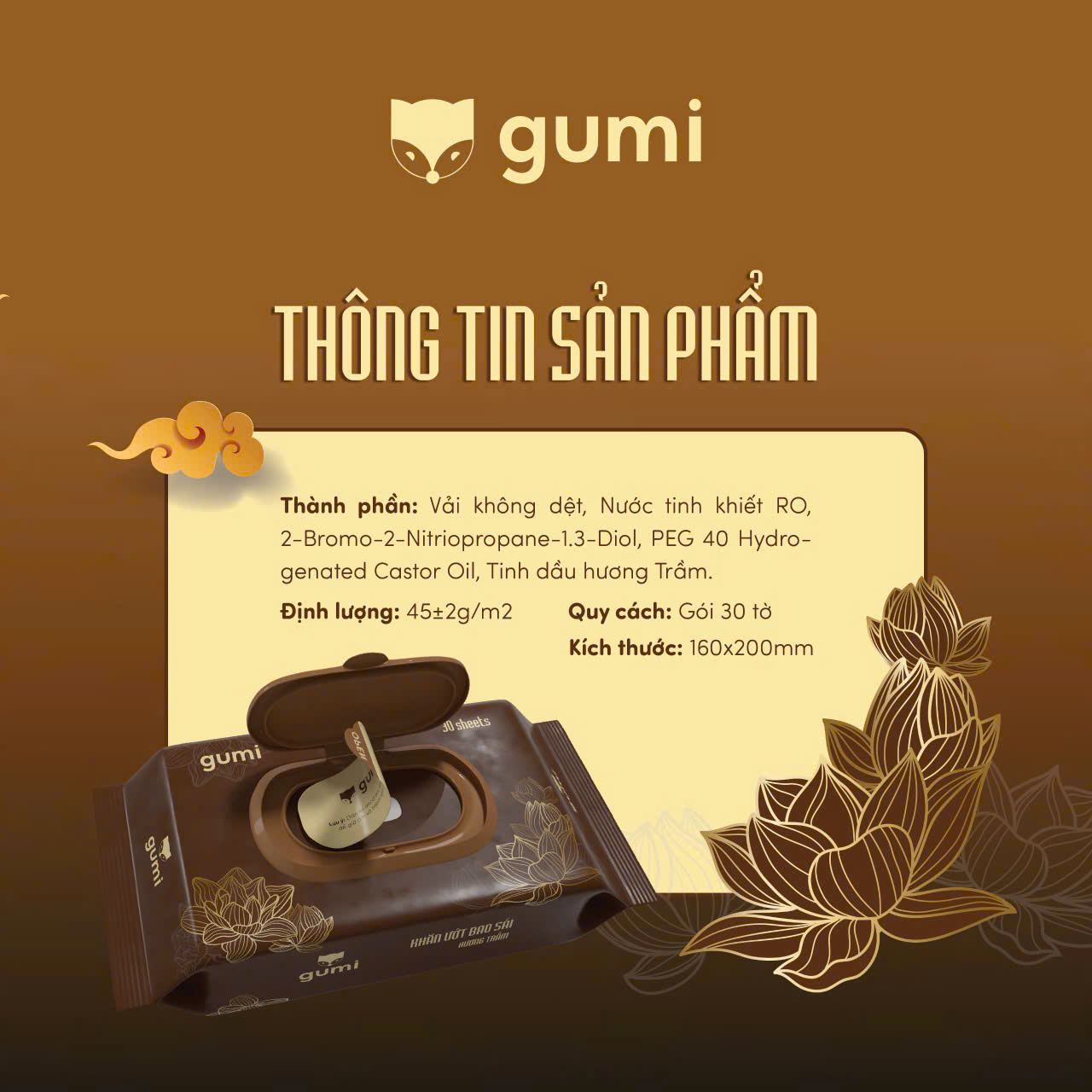 Khăn Ướt Lau Bàn Thờ Gumi - Khăn Ướt Bao Sái Hương Tràm, Kháng Khuẩn, Sạch Sẽ Tâm Linh - HÀNG CHÍNH HÃNG MINIIN
