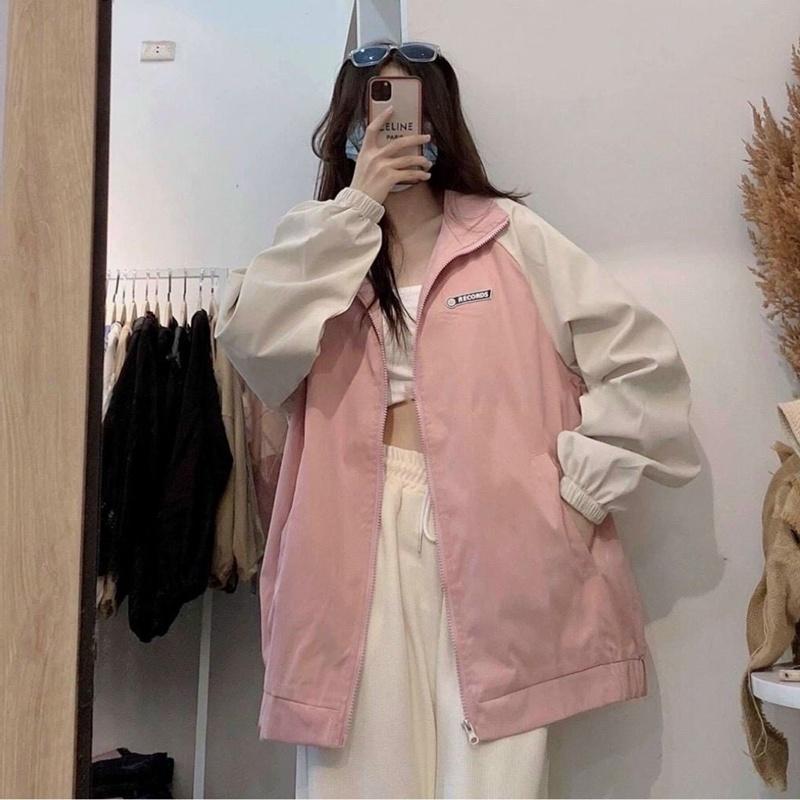 Áo khoác bomber nữ nam unisex gió jacket dù 2 lớp cúc bấm form rộng local brand ulzzang phong cách hàn quốc đep RECORDS