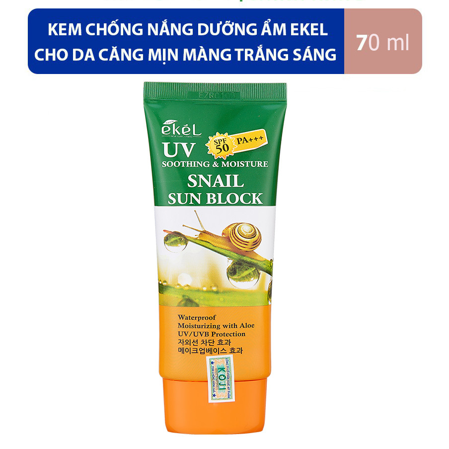 Kem chống nắng dưỡng ẩm - dịu êm EKEL SOOTHING &amp; MOISTURE SNAIL SUN BLOCK 70ml