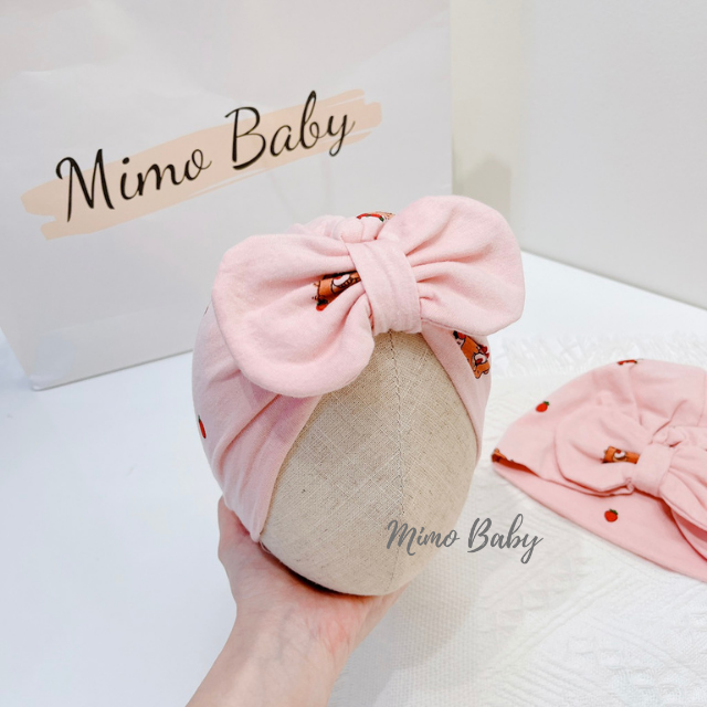 Mũ turban màu hồng hình gấu dâu dễ thương cho bé MTB87 Mimo Baby