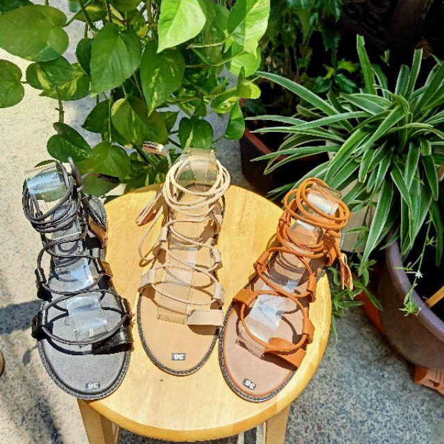 Dép Sandal Boho Cột Dây Chiến Binh Tua Rua