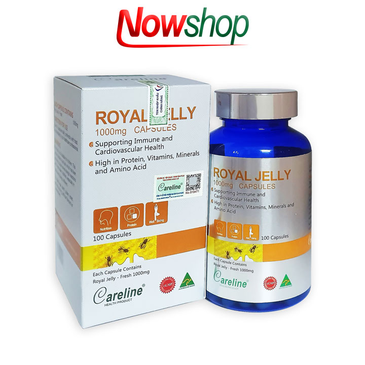 Viên uống sữa ong chúa tươi Careline Royal Jelly 1000mg Capsules tăng cường sức khỏe đẹp da móng tóc