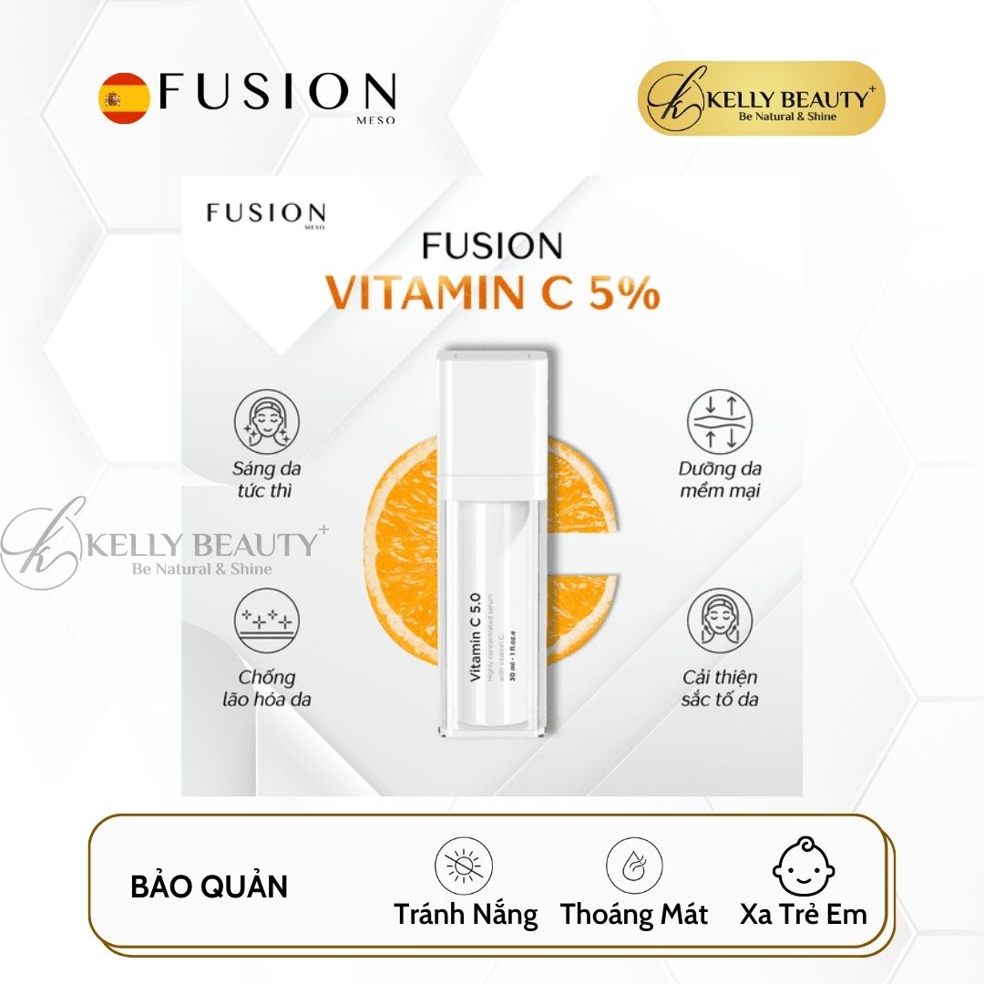 Fusion Vitamin C 5.0 - Tinh Chất Dưỡng Sáng Da, Mờ Thâm Sạm Nám; Tươi Trẻ Làn Da - Kelly Beauty