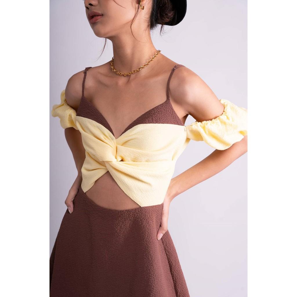 OLALASTUDIO Đầm 2 dây xoắn ngực phối màu Tracy Mix Dress