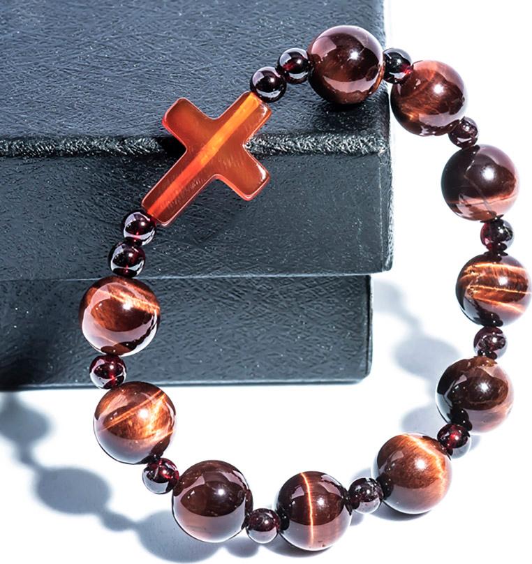 Vòng Chuỗi Mân Côi Đá Mắt Hổ Đỏ Mix Ngọc Hồng Lựu Và Thánh Giá Mã Não Đỏ Vietgemstones - VCMCTIGR02