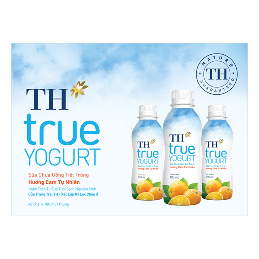 Thùng Sữa Chua Uống Tiệt Trùng Hương Cam TH True Yogurt 180ml x 48 Chai