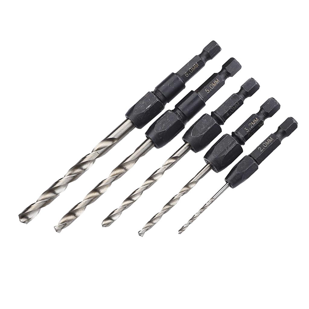 5 Pieces Quick Change Shank Hex Shank Drill Bits Set HSS Tiwst Drill Bits