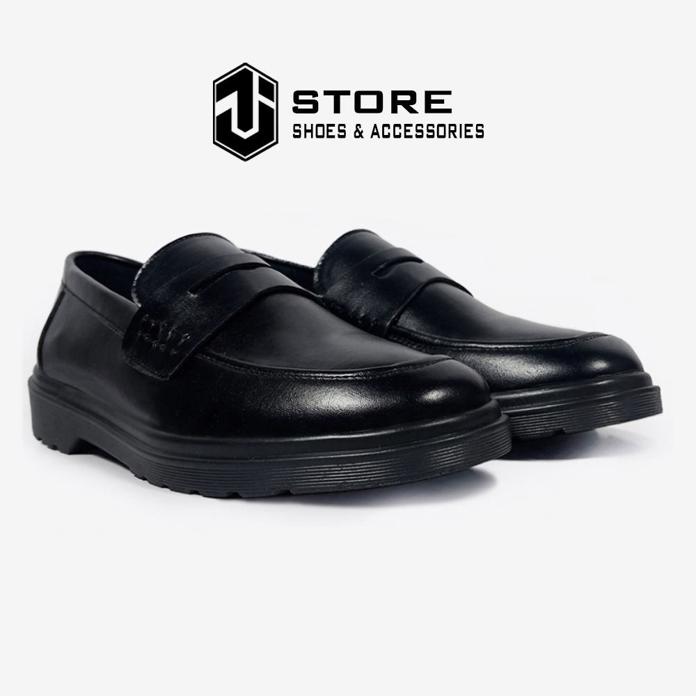 Giày Penny Loafer Full Black Cao Cấp J1, Giày Lười Nam Sơn Tùng Da Tấm Nhập Khẩu