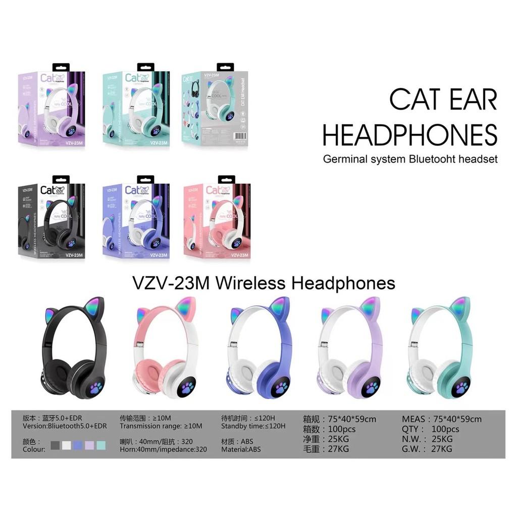 Tai nghe mèo VZV 23M – Có đèn led – Kết nối bluetooth 5.0 - headphone có micro – hỗ trợ điều chỉnh âm lượng – Có cổn AUX