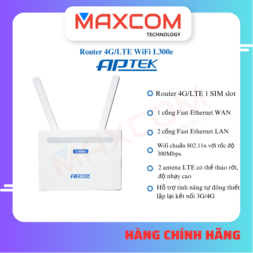 Router 4G/LTE Wifi APTEK L300e chuẩn N 300Mbps - Hàng chính hãng