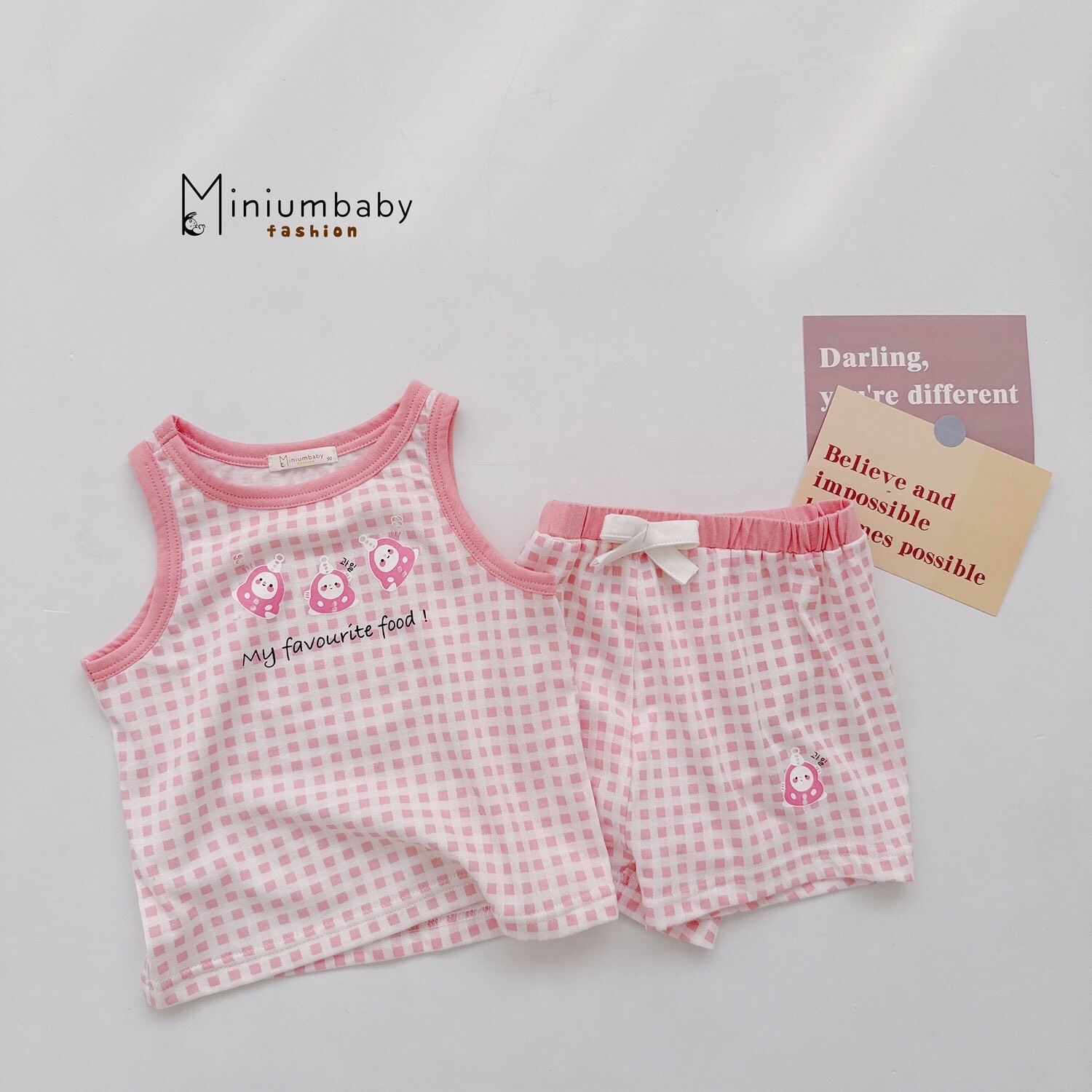 Bộ ba lỗ bé gái điệu đà 1-6 tuổi chữ Myfavou vải cotton xước cao cấp nhẹ thoáng mát kiểu dáng thời trang