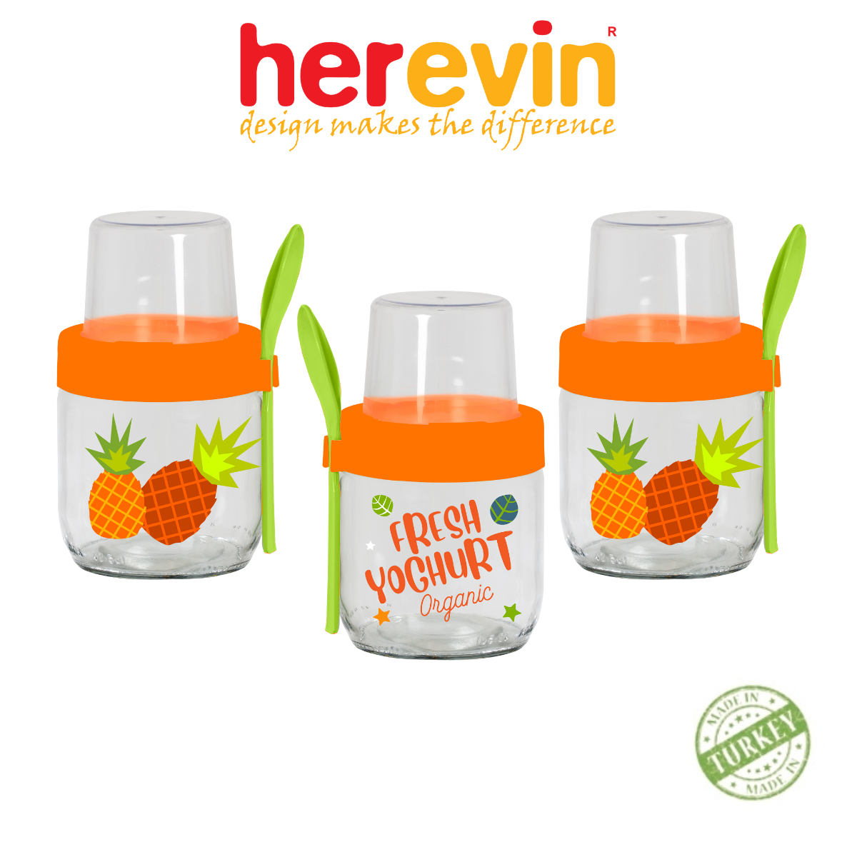 Bộ 3 Hũ Yogurt Thuỷ Tinh Herevin 425ml - HEHU131615-802
