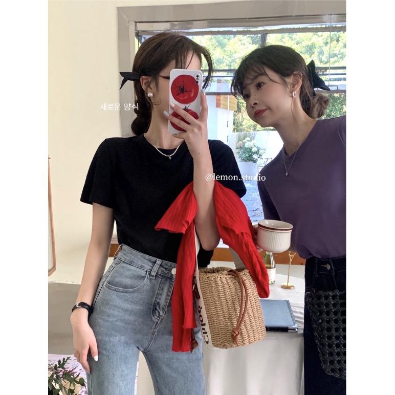 Áo Thun Cotton Cổ Tròn Ngắn Tay Thời Trang Mùa Hè 4 Màu Sắc Chọn Lựa