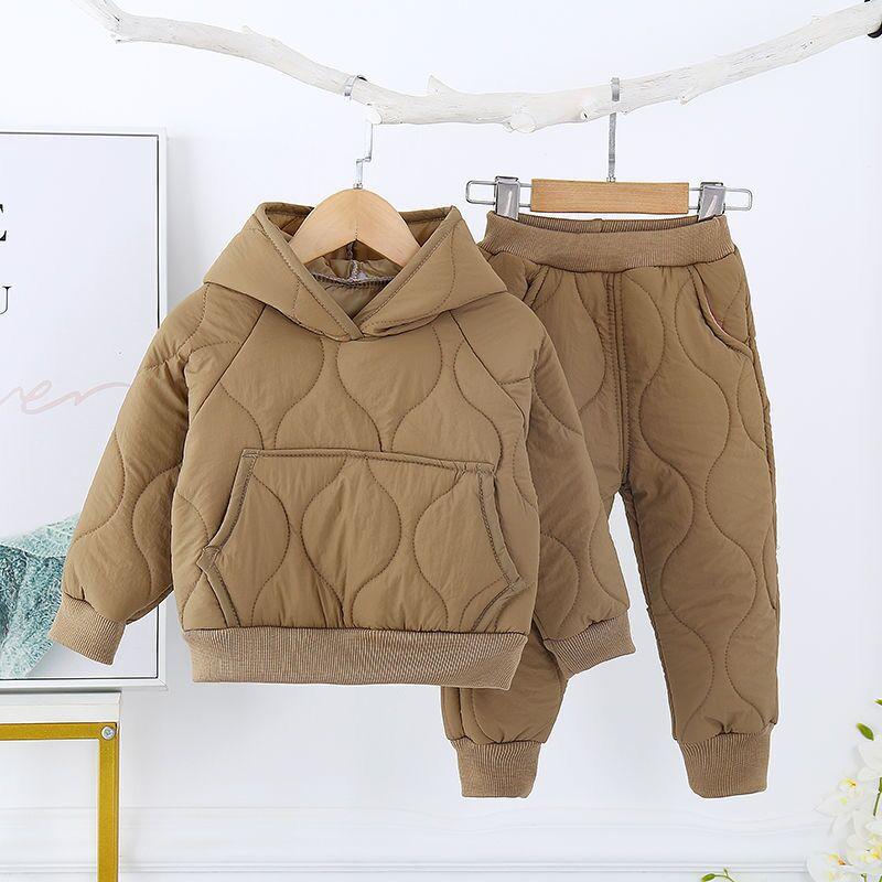 Mùa Đông Trẻ Em Cotton-Áo Đệm Phù Hợp Với Plus Nhung Quần Áo Cho Bé Gái Bé Trai Trang Phục Ấm Áo Khoác + Quần + 2 Chiếc bộ