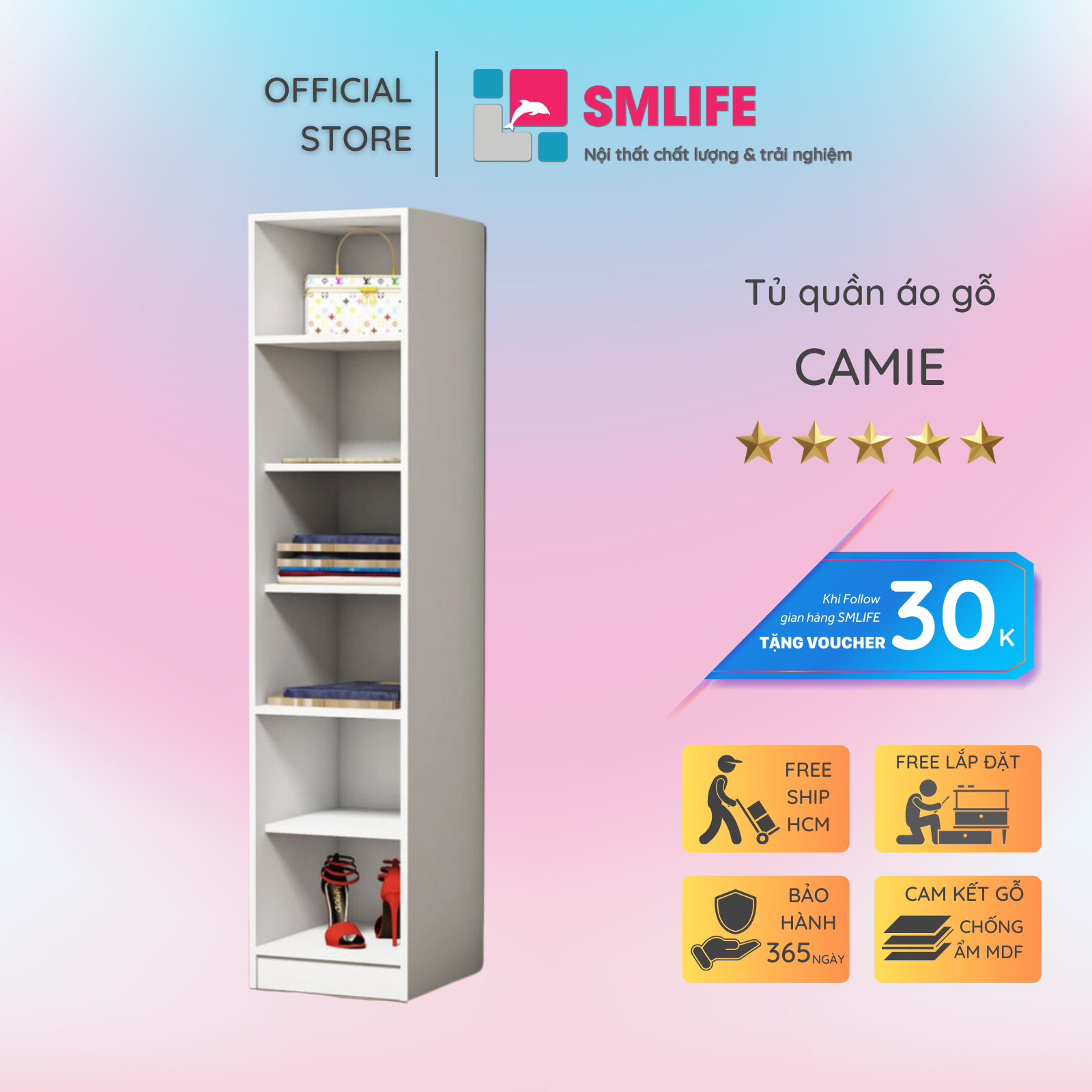 Tủ quần áo gỗ hiện đại SMLIFE Camie | Gỗ MDF dày 17mm chống ẩm | D40xR45xC180cm