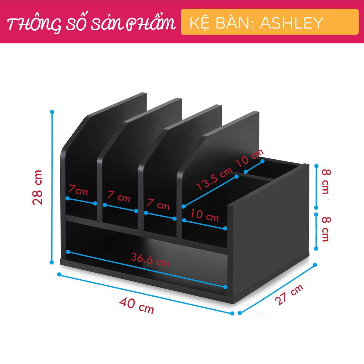 Kệ để bàn gỗ hiện đại SMLIFE Ashley | Gỗ MDF dày 17mm chống ẩm | D40xR27xC28cm