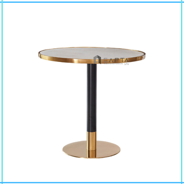 Bàn tròn 80 cm tiếp khách spa Thẩm mỹ viện Bàn cafe mặt đá ceramic chân sắt có đế inox mạ màu vàng gold nhập khẩu TE1543-08EC – Marble Round Bar Table