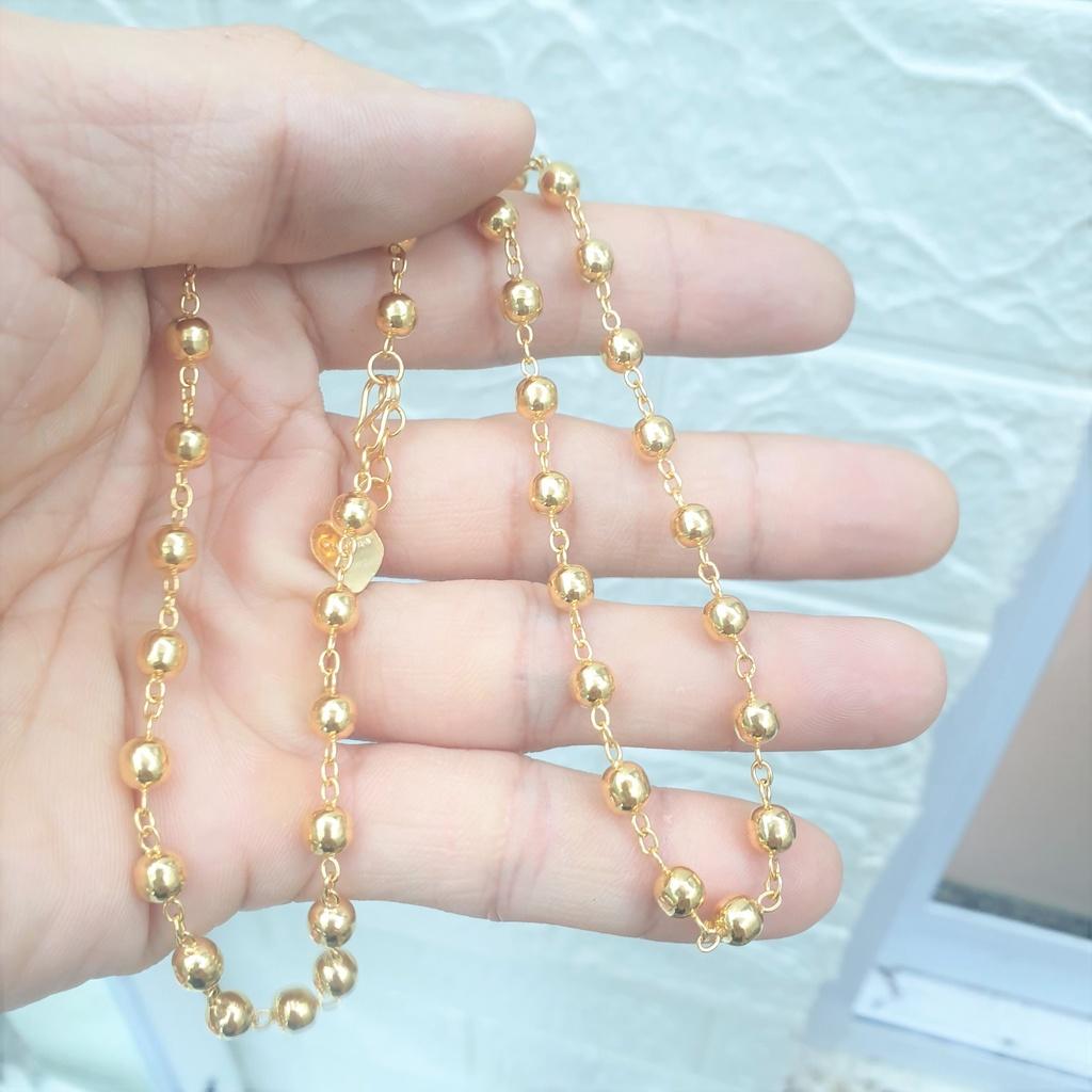 Dây Chuyền Bi 5mm Nữ Rỗng Trơn Cao Cấp -Dùng lâu dài tắm rửa thoải mái không phai