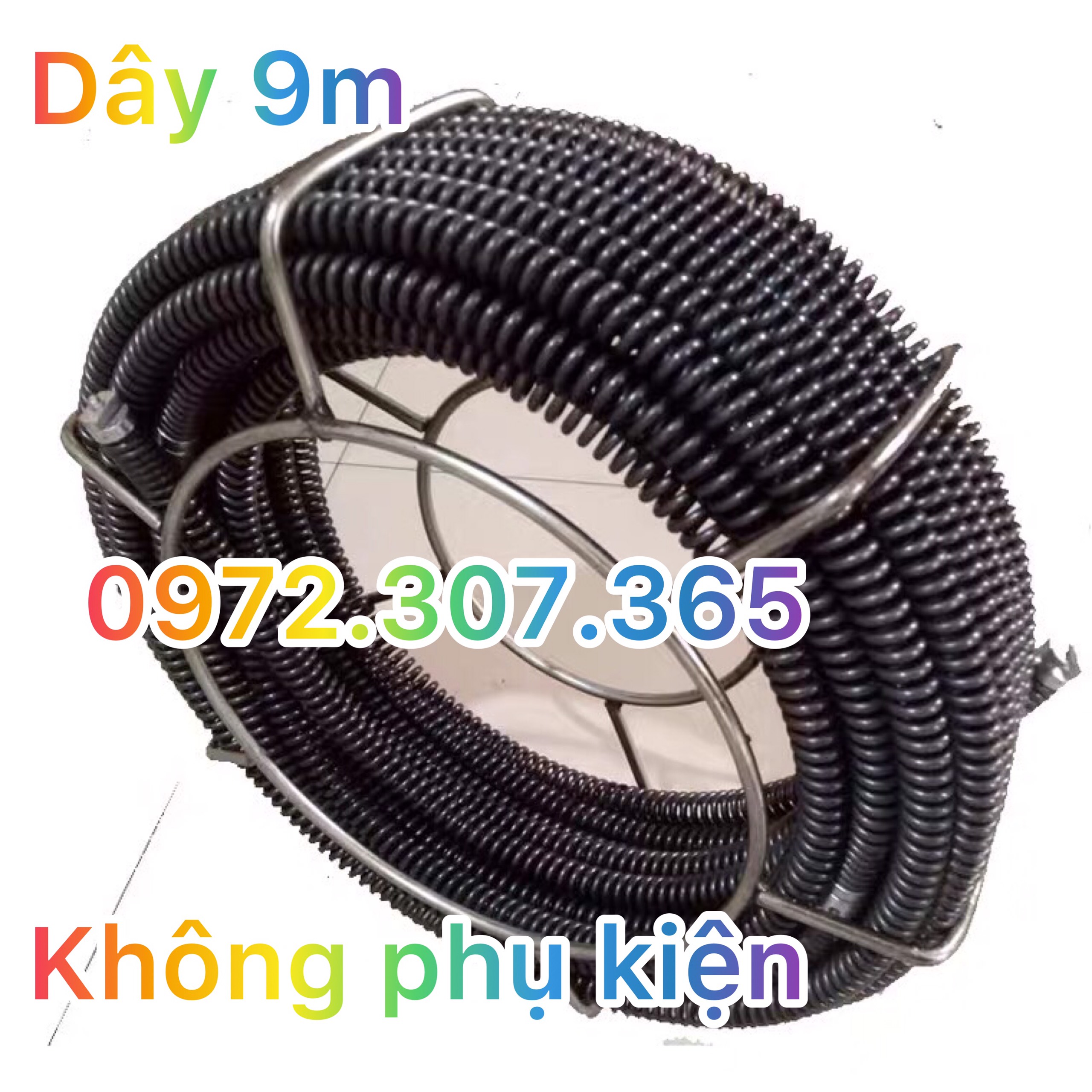 Dây thông tắc đường ống đường kính 16mm,dài 9m Thép 65 Mangan Cao Cấp, chống rỉ màu đen