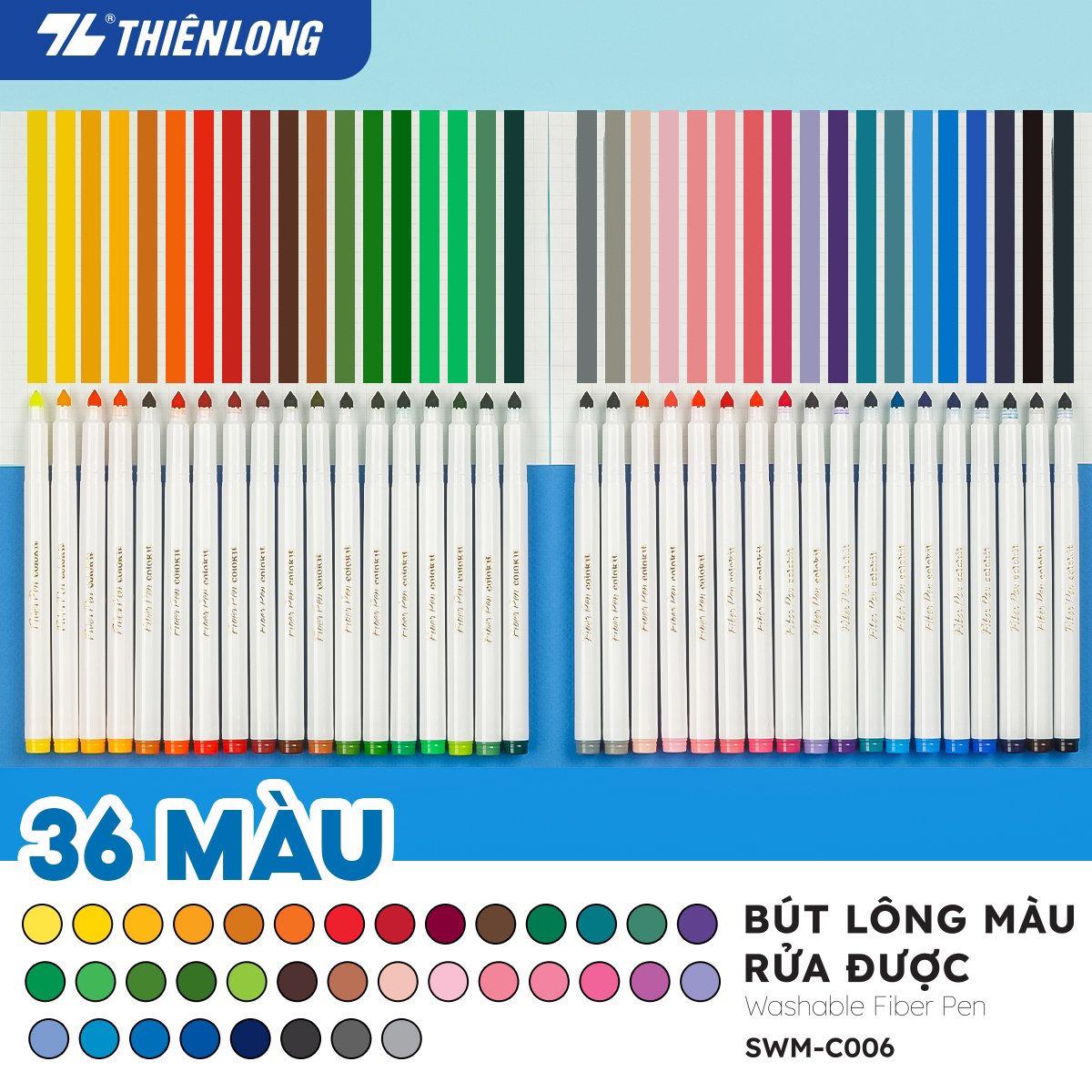 Hộp Bút Lông 36 Màu Fiber Pen Washable - Nét Mảnh Nét To - Colokit SWM-C006-KM