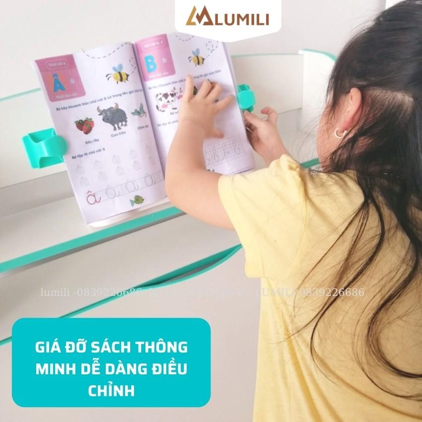 bàn ghế học sinh Lumili R08 có giá sách chống gù chống cận, bàn học thông minh kèm kệ sách phù hợp cho học sinh tiểu học