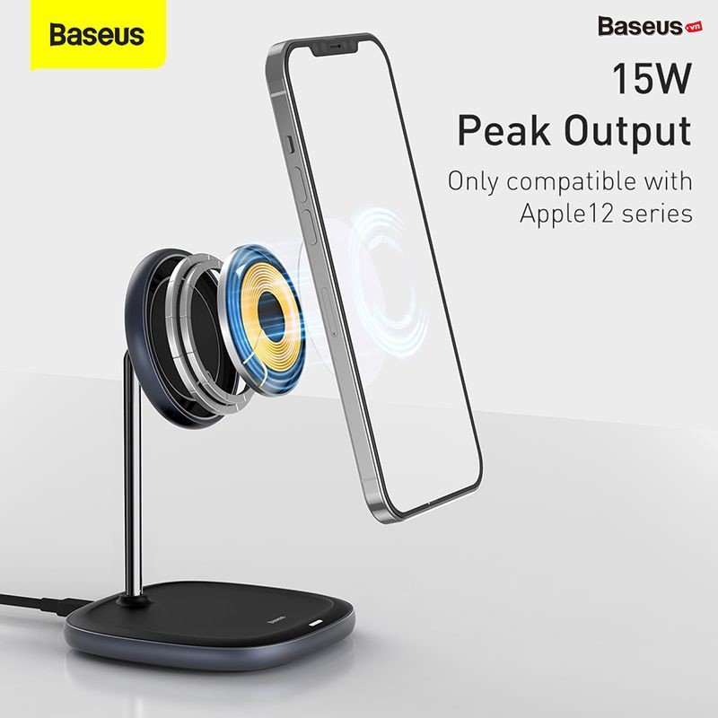 Đế giữ điện thoại tích hợp sạc nhanh không dây Baseus Swan Magnetic Desktop Bracket Wireless Charger cho Iphone 12 Series Chính Hãng