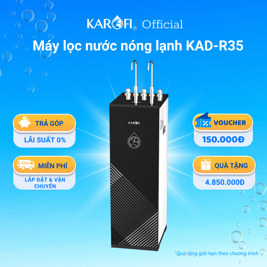 Máy lọc nước nóng lạnh 2 vòi 3 chế độ 11 lõi công nghệ Block Karofi KAD-R35 - Lắp đặt toàn quốc - Hàng chính hãng