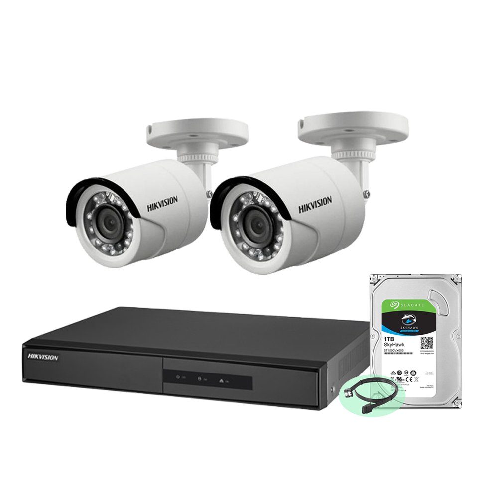 Bộ Camera HIKVISION 2 Mắt FULL HD 1080P - 2.0MPX + Ổ Cứng 1TB - Hàng chính hãng/nhập khẩu