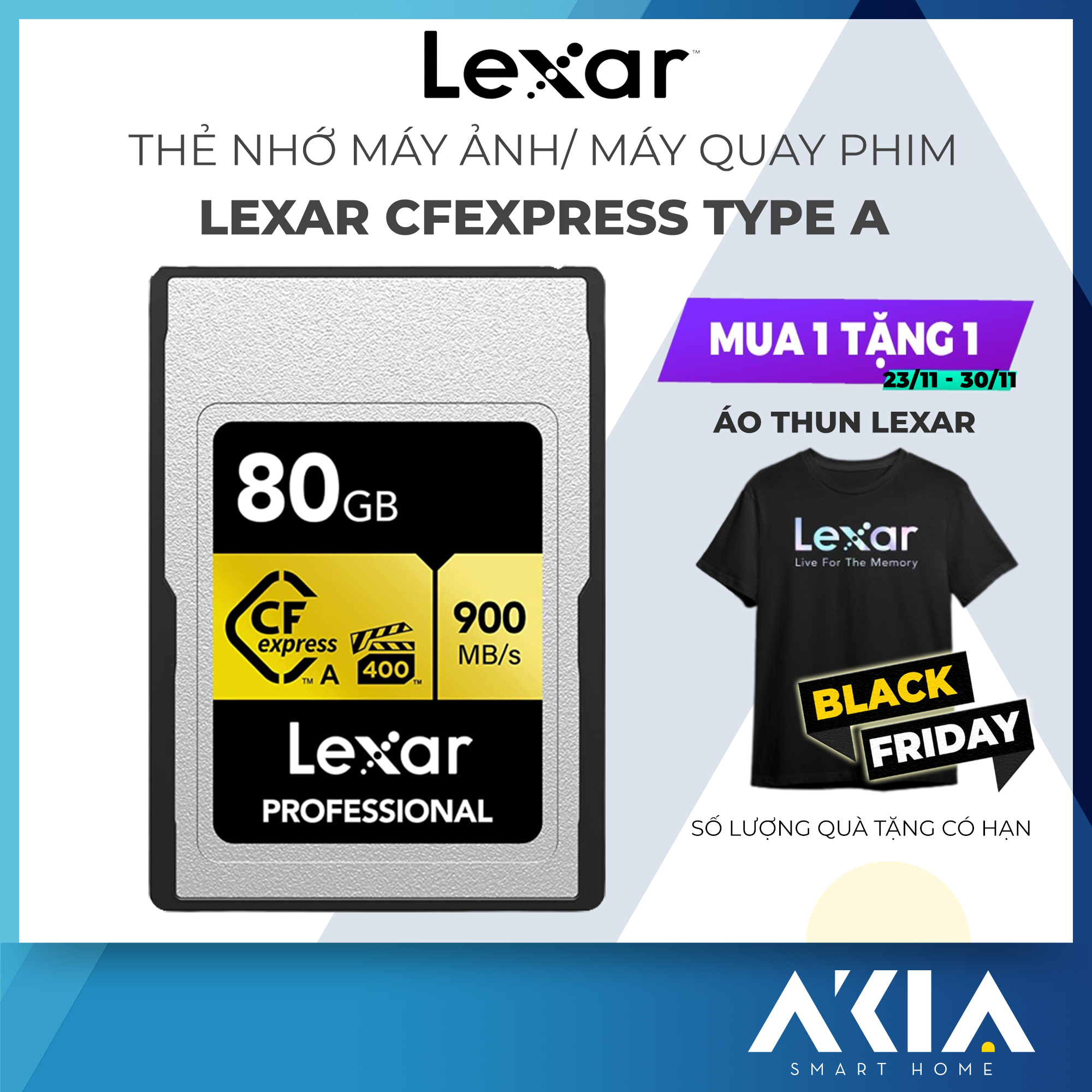 Thẻ nhớ máy ảnh/ máy quay phim Lexar 80GB/ 160GB CFexpress Type A, video chất lượng 8K, tốc độ đọc 900MB/s - Hàng chính hãng